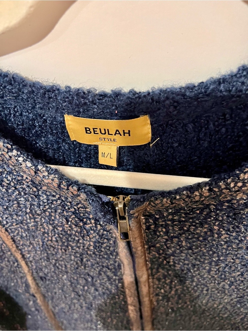 Beulah Tweed Zip Jacket Navy Blue Metallic Thread Cropped BlazerChic Structured - Picture 7 of 8